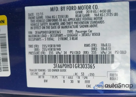 2016 Ford Fusion Se из США, поврежденный, VIN 3FA6P0HD1GR303365